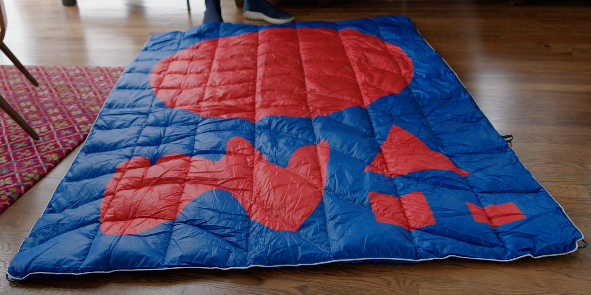 Rumpl Beautiful Shapes red and blue Sagmeister blanket