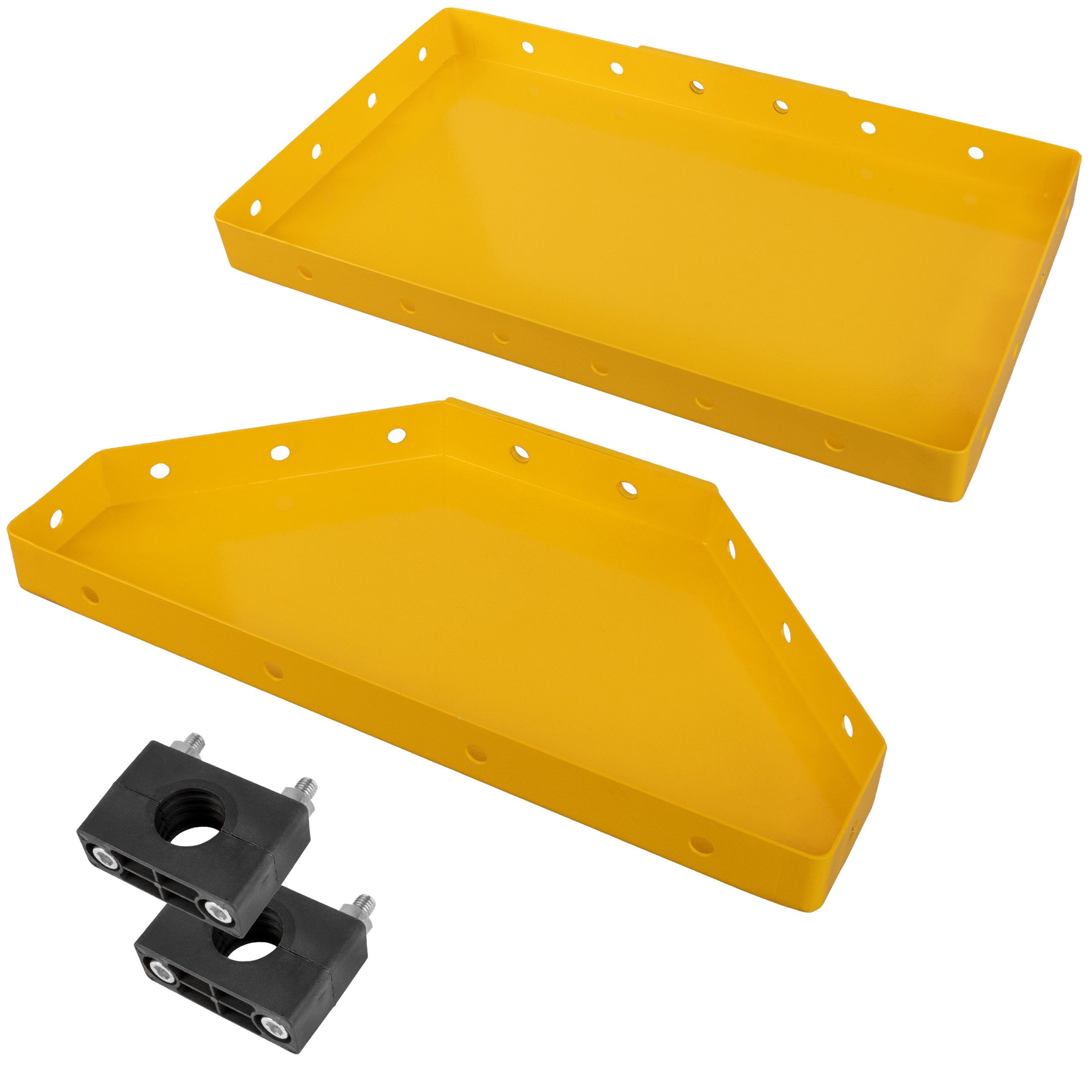 Two yellow plastic trays with mounting brackets.