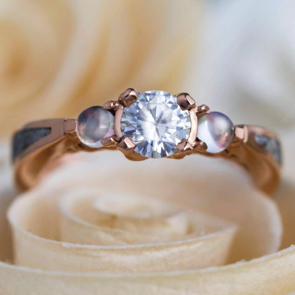 Three Stone Rose Gold Engagement Ring