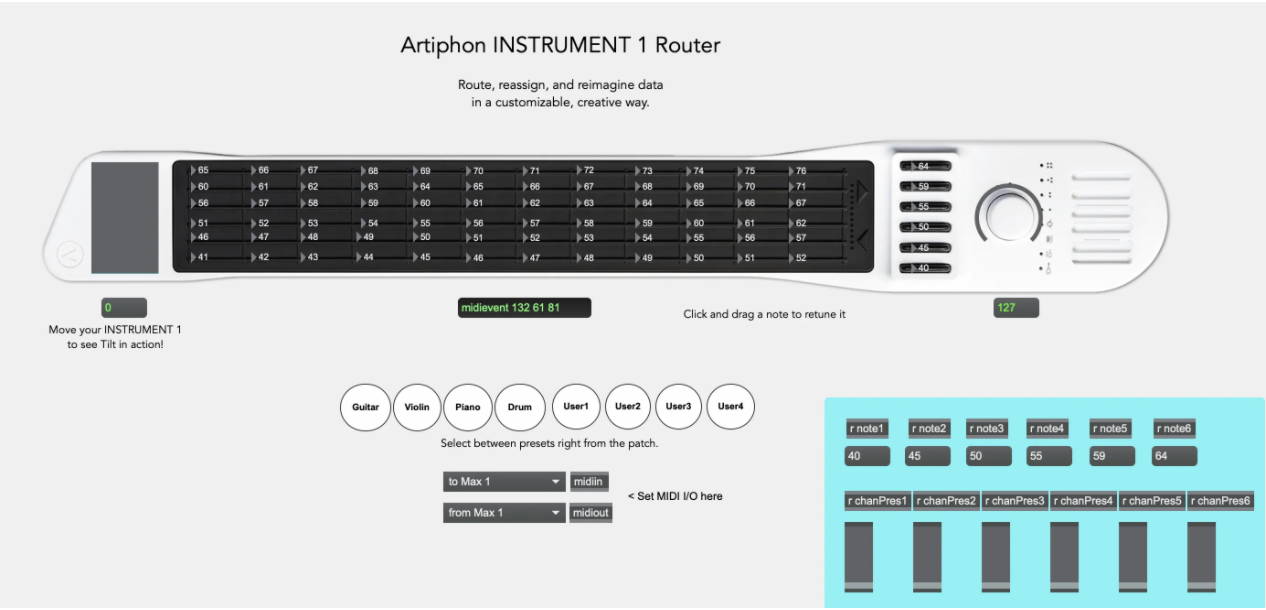 Artiphon INSTRUMENT 1 note routing chart