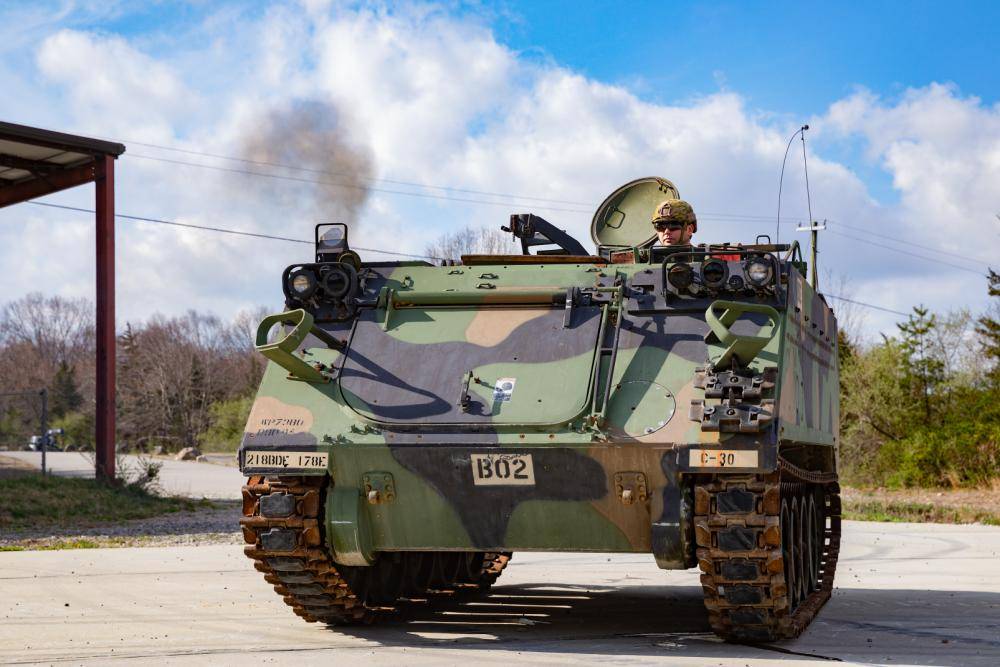 A U.S. Army soldier assigned to the Connecticut Army National Guard operates an M113 Armored Personnel Carrier at Stones Ranch Military Reservation, East Lyme, Connecticut, April 27, 2022. This M113 is one of 200 armored personnel carriers, or APCs, being supplied by the Department of Defense to Ukraine as part of the $800 million U.S. Security Assistance for Ukraine aid package signed by President Joe Biden. (U.S. Army photo by Sgt. Matthew Lucibello)