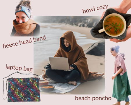 If you make these four projects you can go to the beach on a winter's day, take a dip in the freezing water, put on your hooded towel afterwards , bring your laptop to get some work done, drink some hot soup in a bowl and not burn your fingers, while keeping your ears warm wearing a fleece headband 😀😀😀