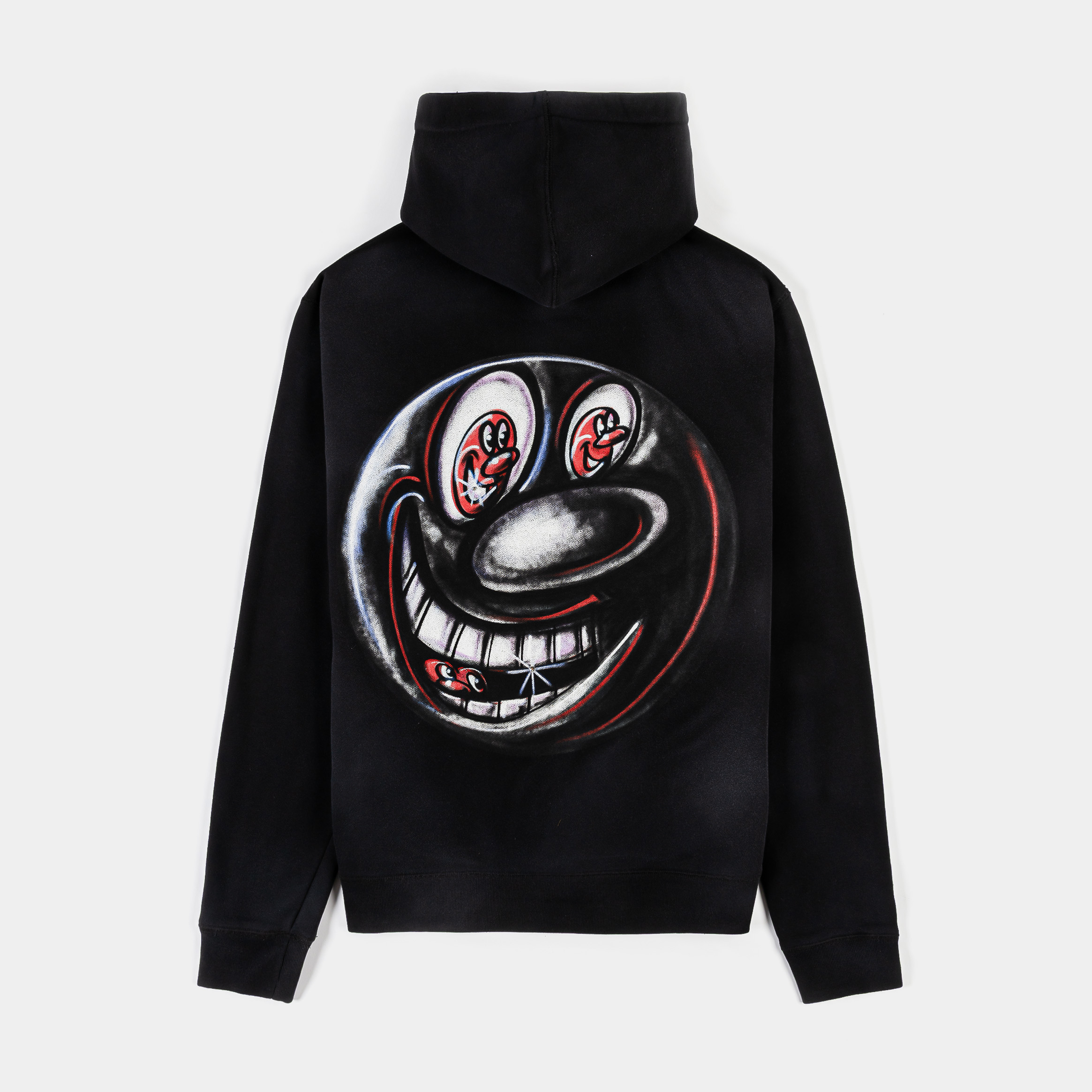 Black hoodie with graphic design on the front.