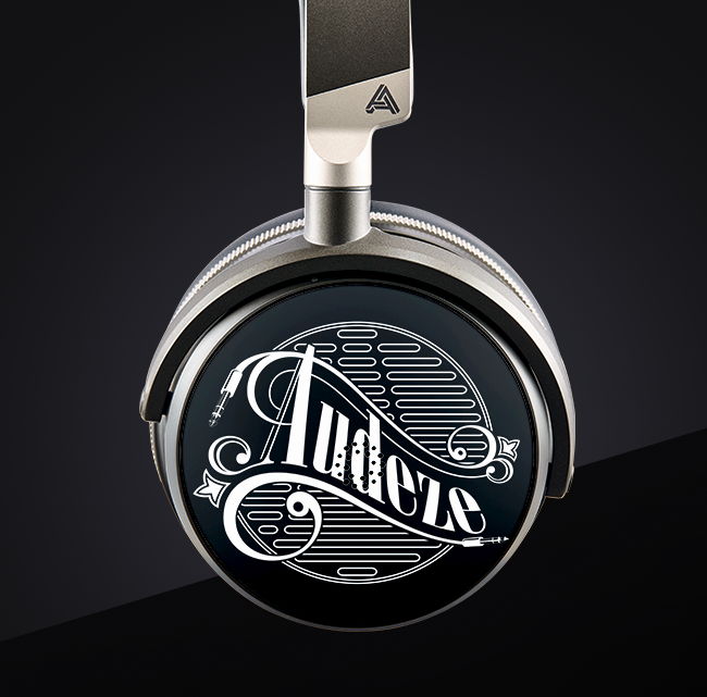 Headphone close-up with Audeze logo
