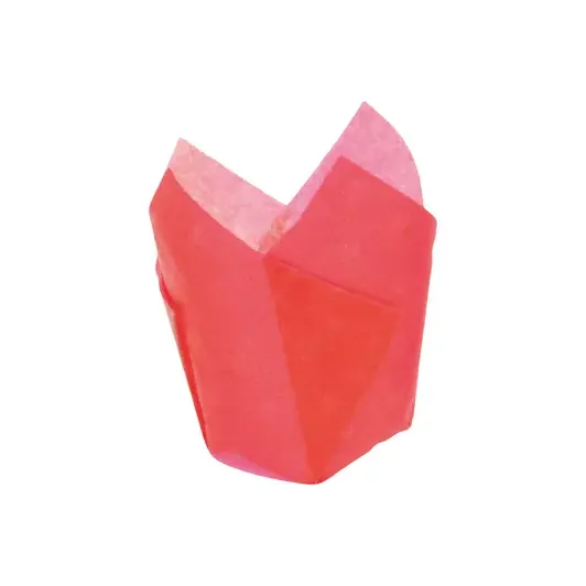 A red tulip shaped paper baking cup