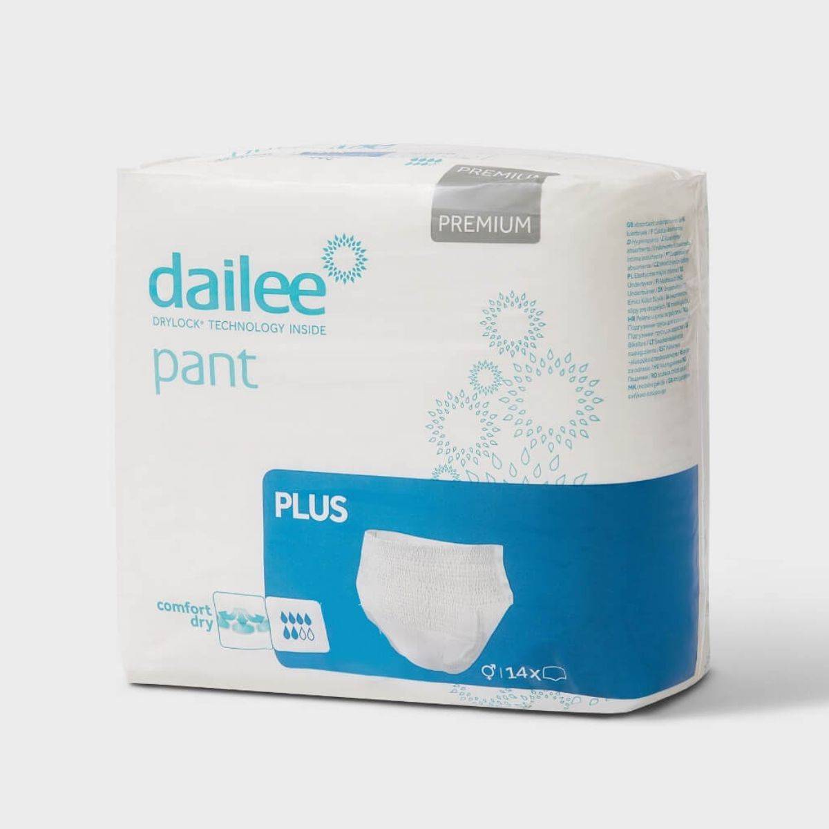 A package of Dailee Pants Plus for incontinence