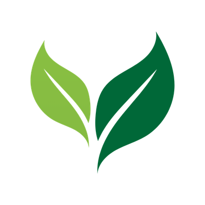Two green leaves overlapping, representing nature and growth.
