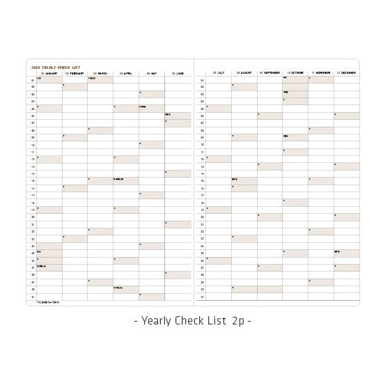 Yearly checklist - Ardium 2020 Simple large dated weekly diary planner