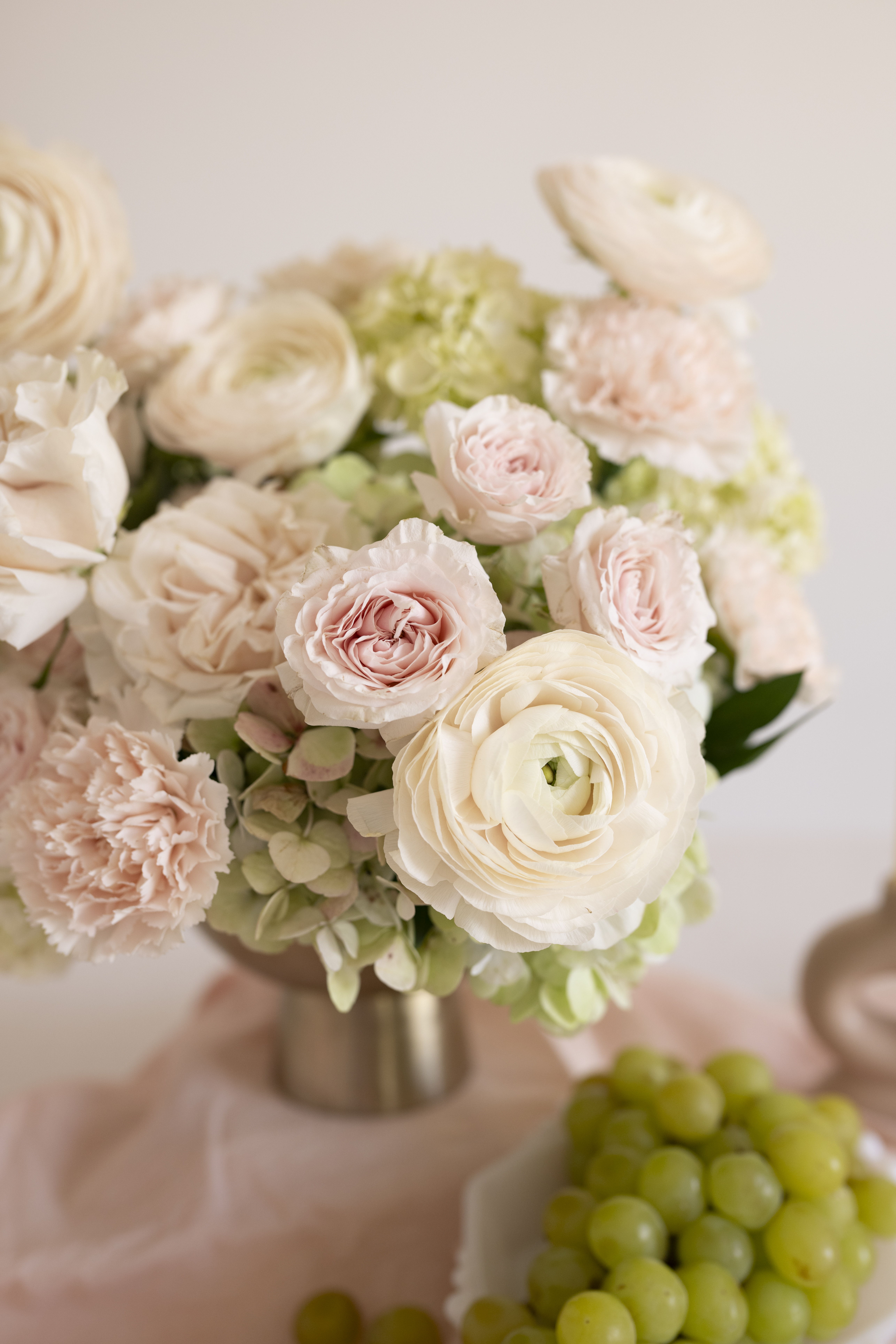 blushing hydrangea compote centerpiece