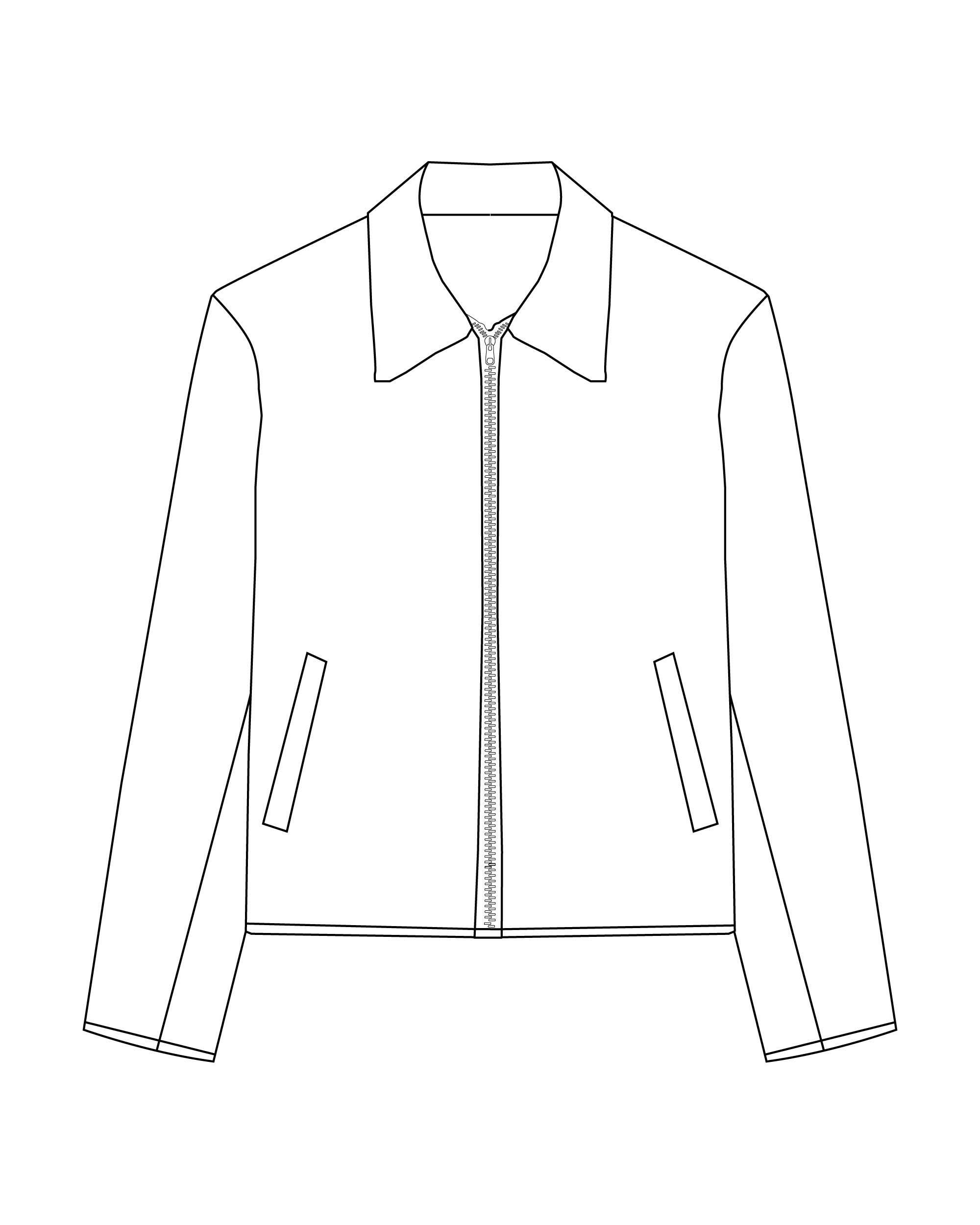 Line drawing of a long-sleeve shirt with a collar.