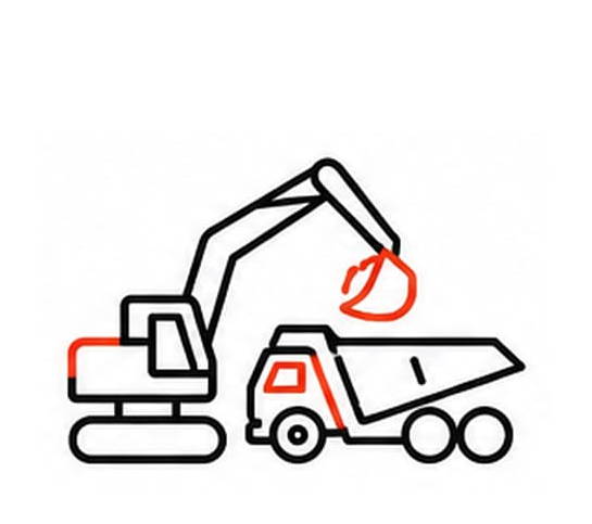 Excavator loading fragmented material into a mine haul truck