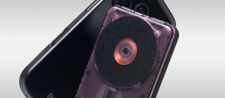 A smartphone with a unique camera attachment in a sleek design.