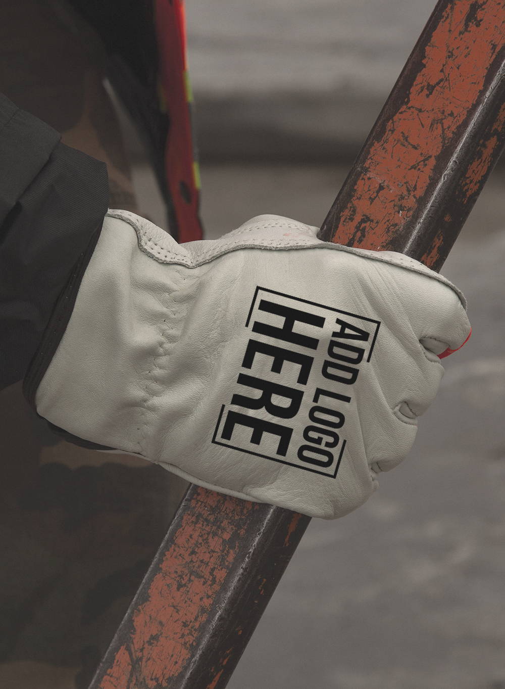 Leather work glove with company logo custom printed on back of glove.
