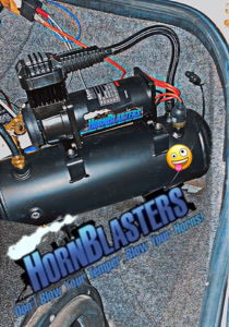 HornBlasters compressor and air tank installed in trunk