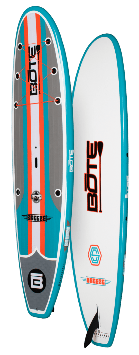 Front and back of the Breeze 10′6″ Full Trax Aqua Paddle Board