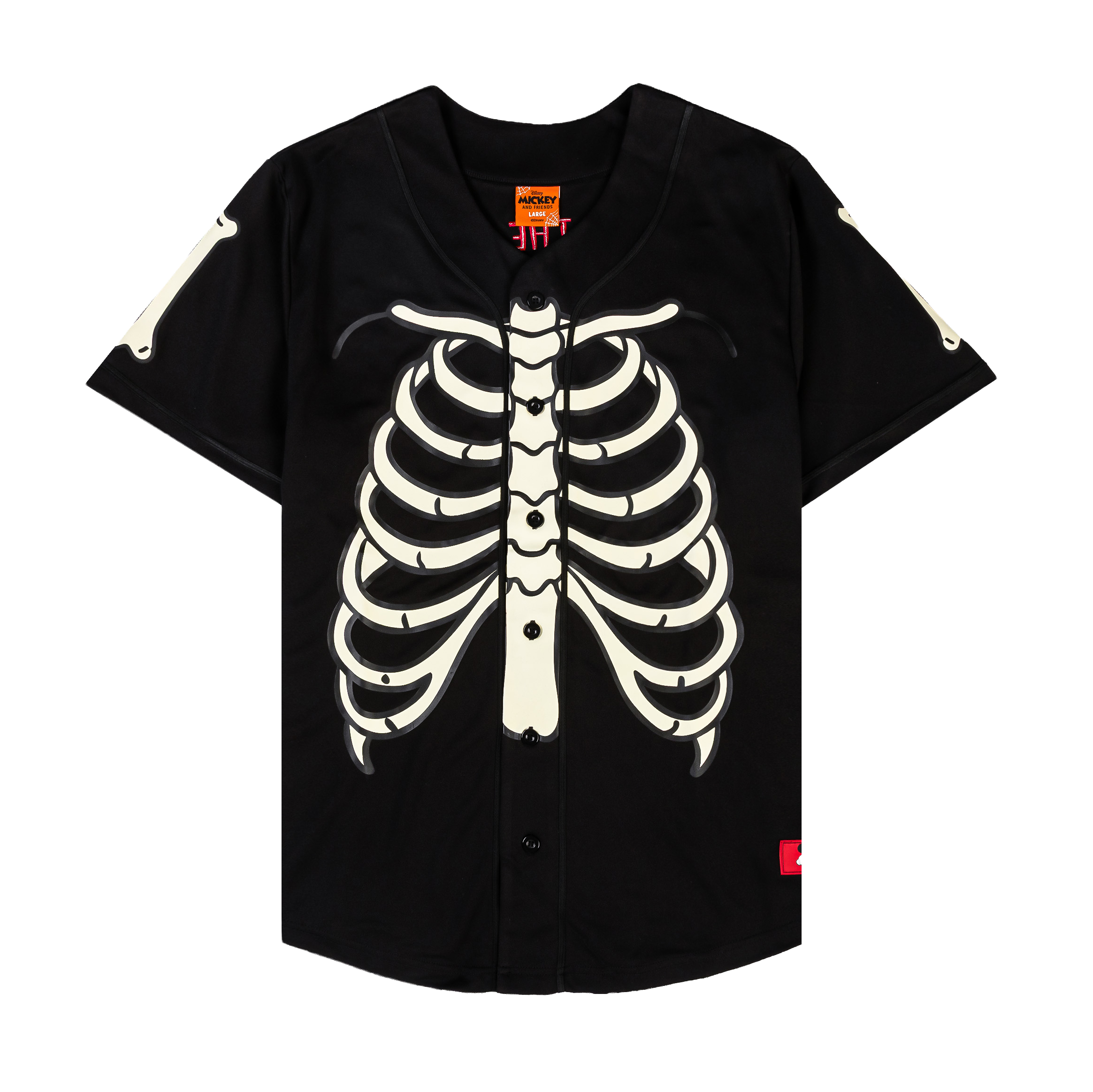 Black jersey shirt with white skeleton ribcage design.