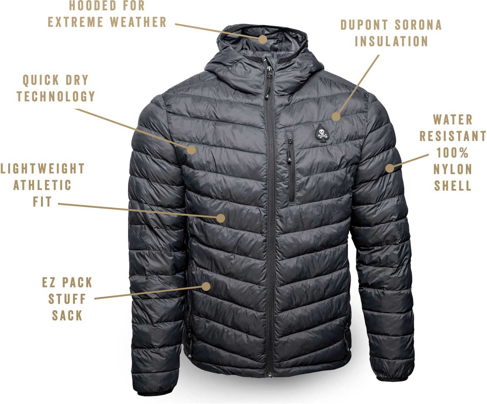 Hooded For Extreme Weather - Quick Dry Technology - Lightweight Athletic Fit - EZ Pack Stuff Sack - DuPont Sorona Insulation - Water Resistant 100% Nylon Shell