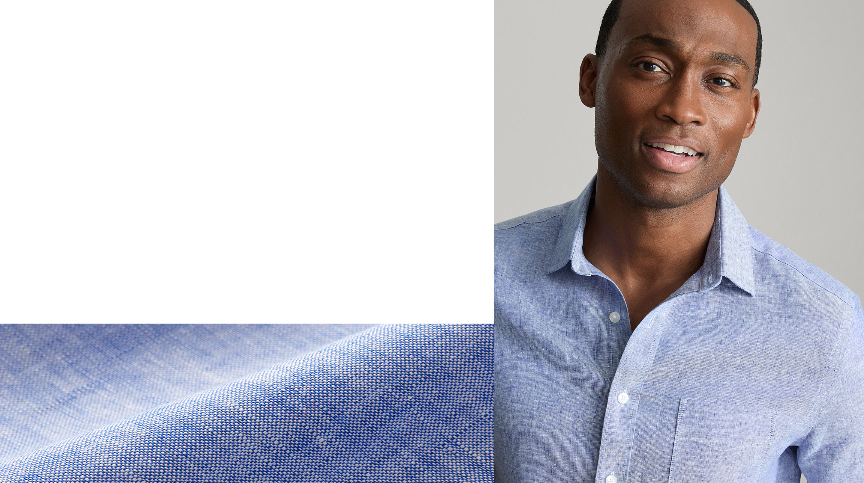 A man in a light blue shirt against a neutral background.