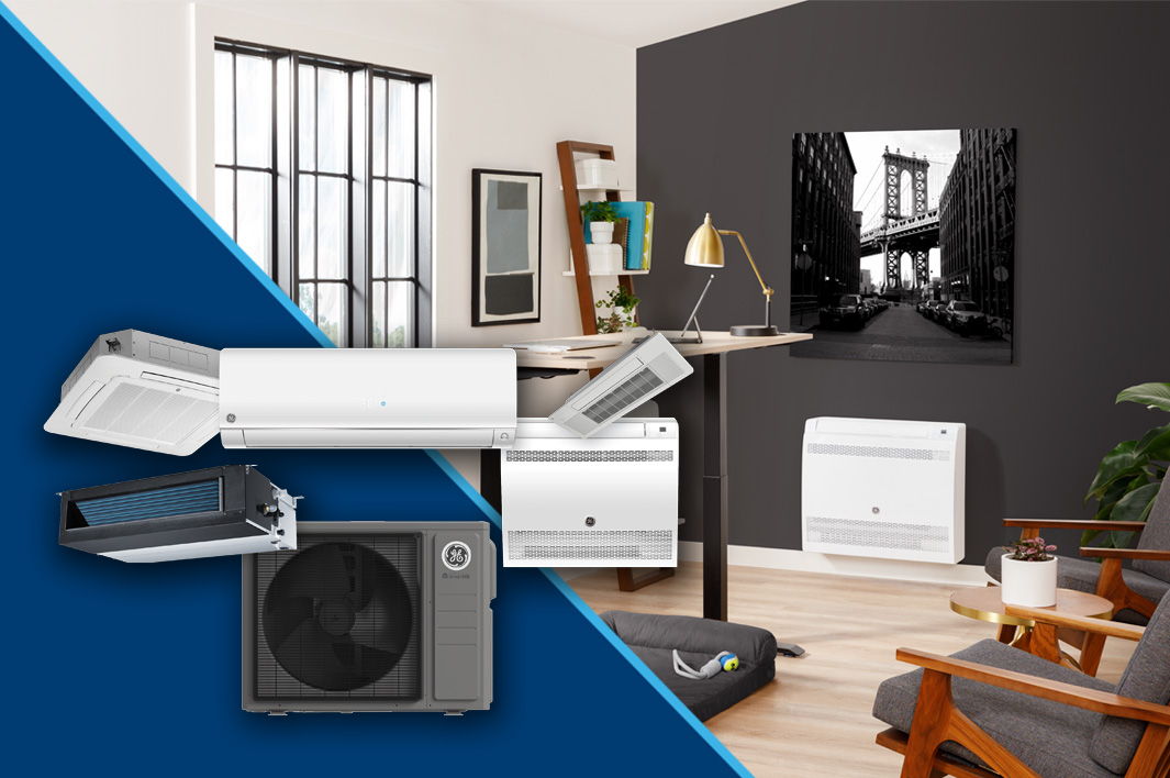 Air conditioning units displayed in a modern living room setting.