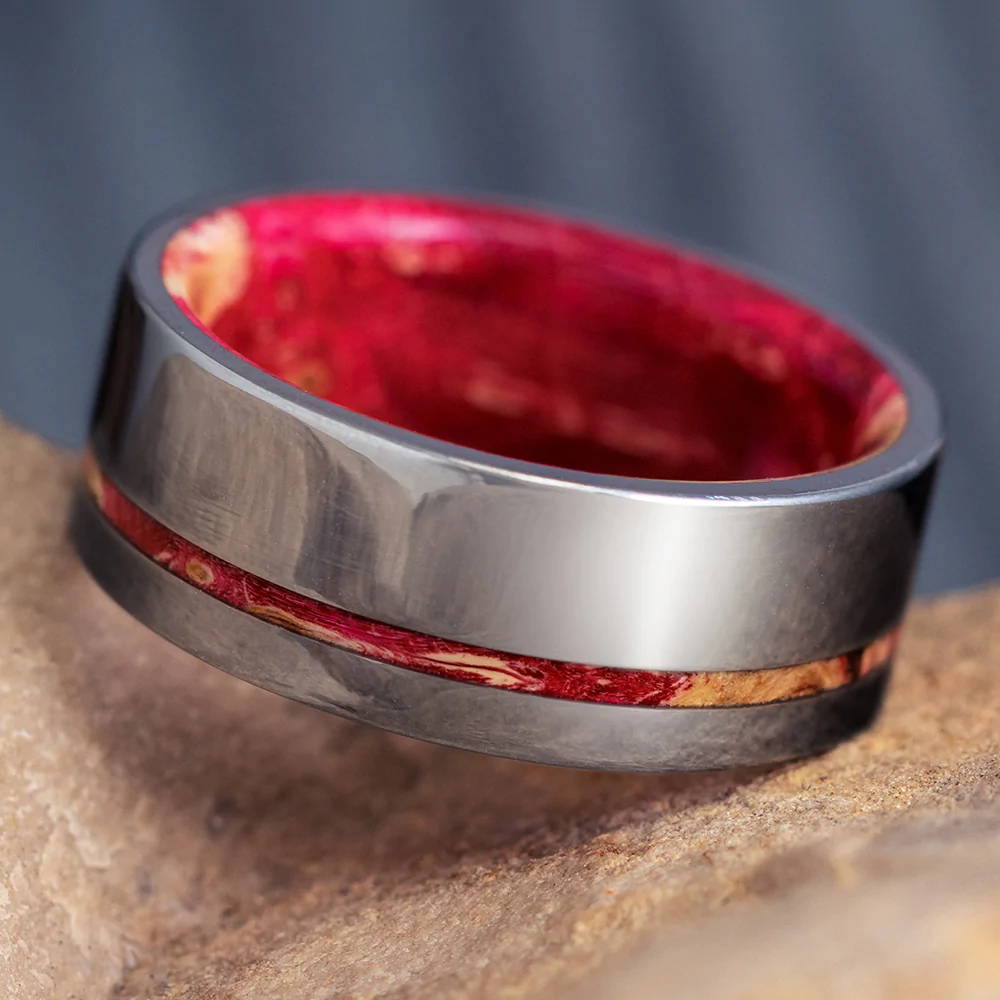 Red Box Elder Ring with Wooden Sleeve