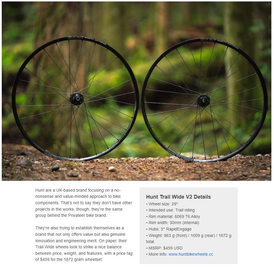 Pinkbike review of Hunt Trail Wide mtb Wheels