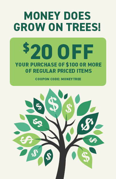 Use coupon code MONEYTREE and get $20 OFF when you spend $100.