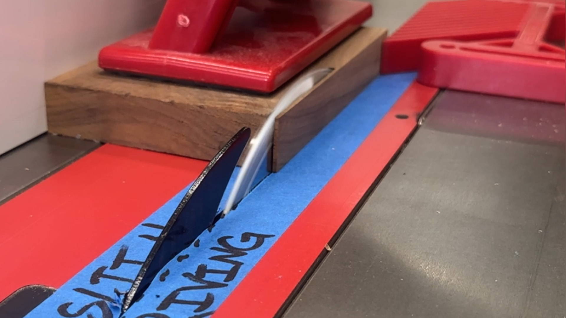 blue tape for zero clearance plate on table saw