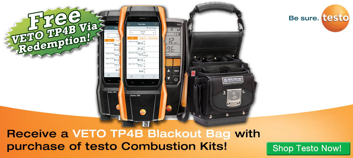 FREE Veto Pro Pac with purchase of testo combustion analyzer kit