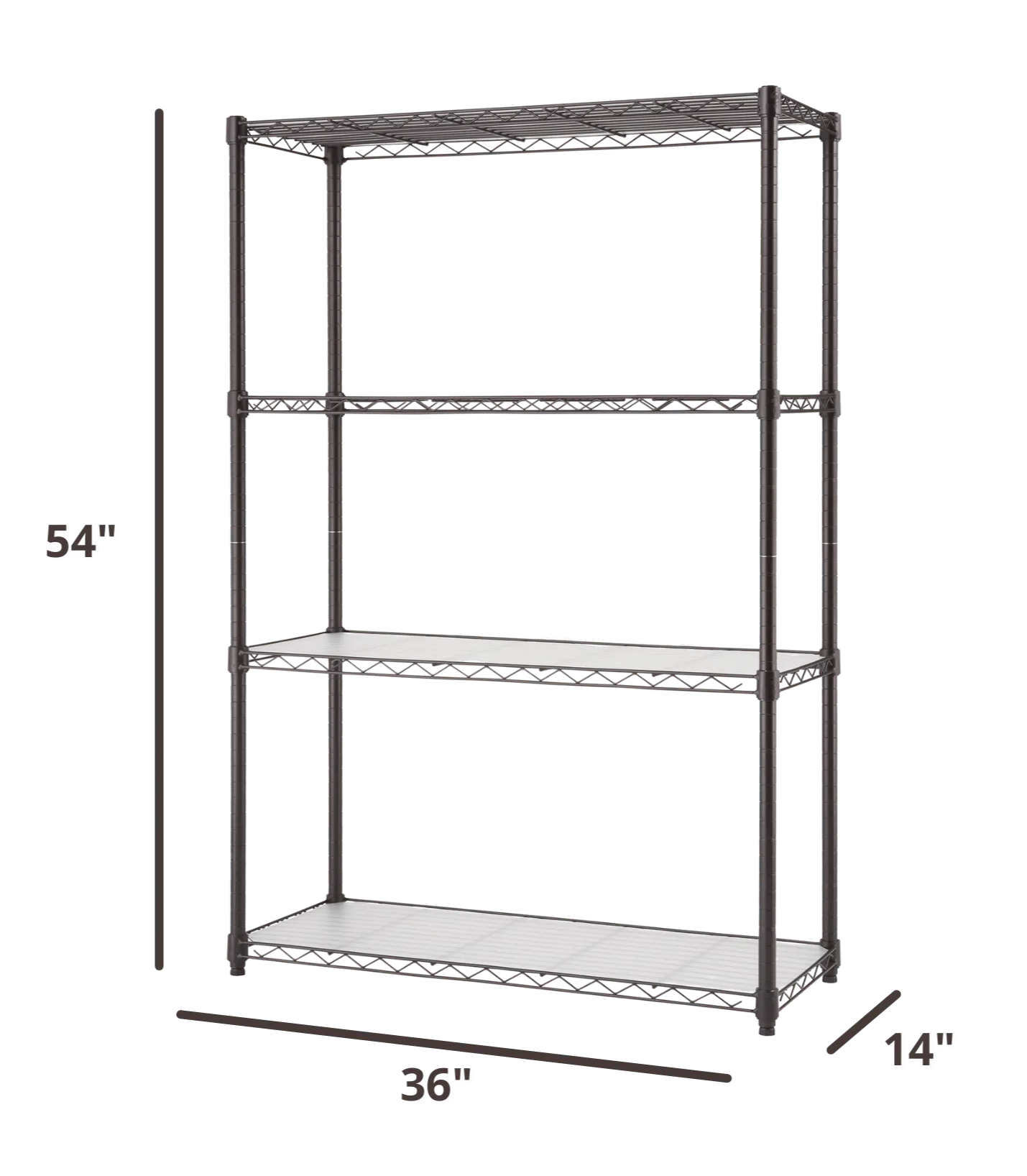 36 inches wide by 54 inches tall bronze wire shelving rack
