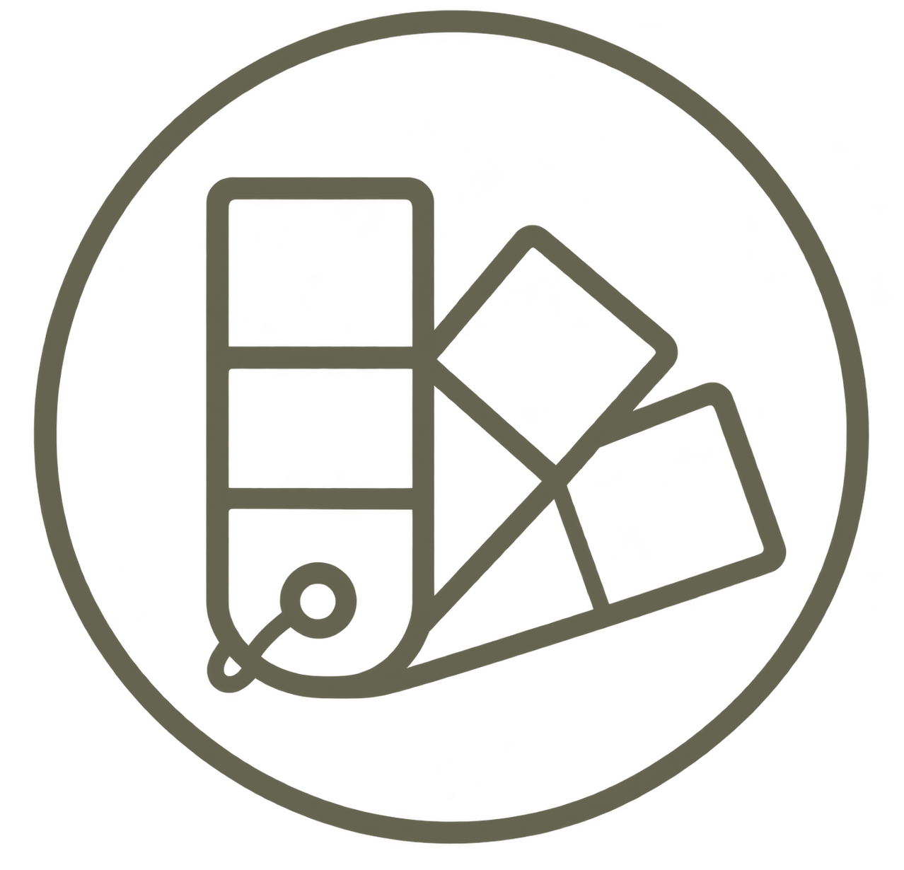 Color palette icon with paint swatches and circular outline.