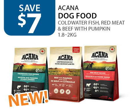 $7 off ACANA dog food Coldwater Fish, Red Meat & Beef with Pumpkin 1.8–2kg