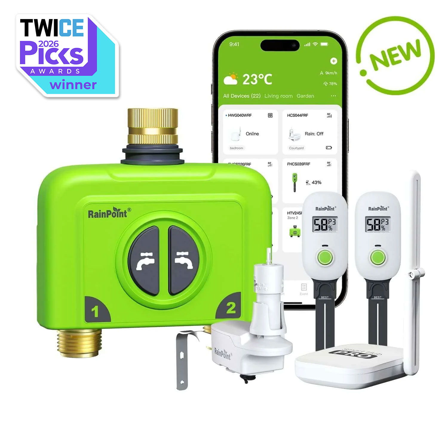 Smart gardening system with sensors, smartphone app, and connectivity features.