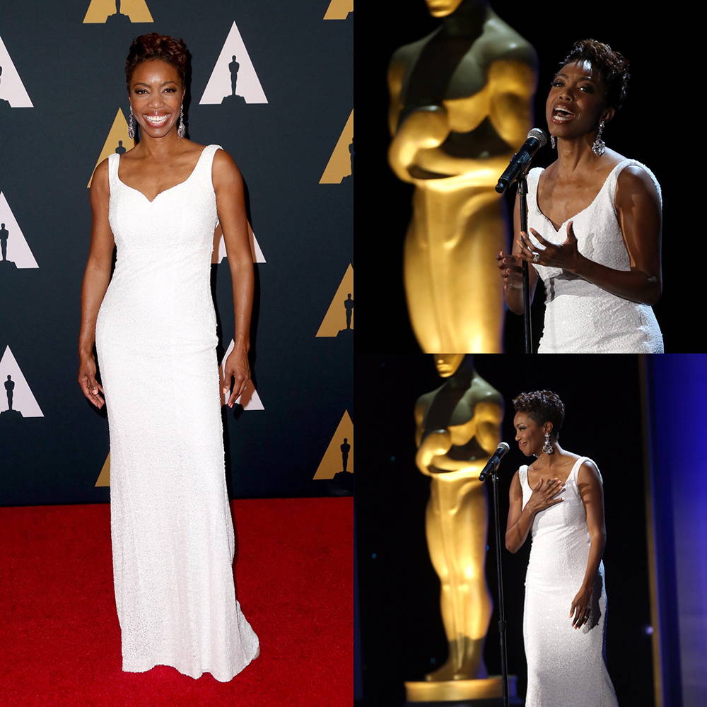 Heather Headley looked breathtaking in her Badgley Mischka gown and Badgley Mischka jewelry both on the red carpet and on stage at the 2016 Governors Awards.