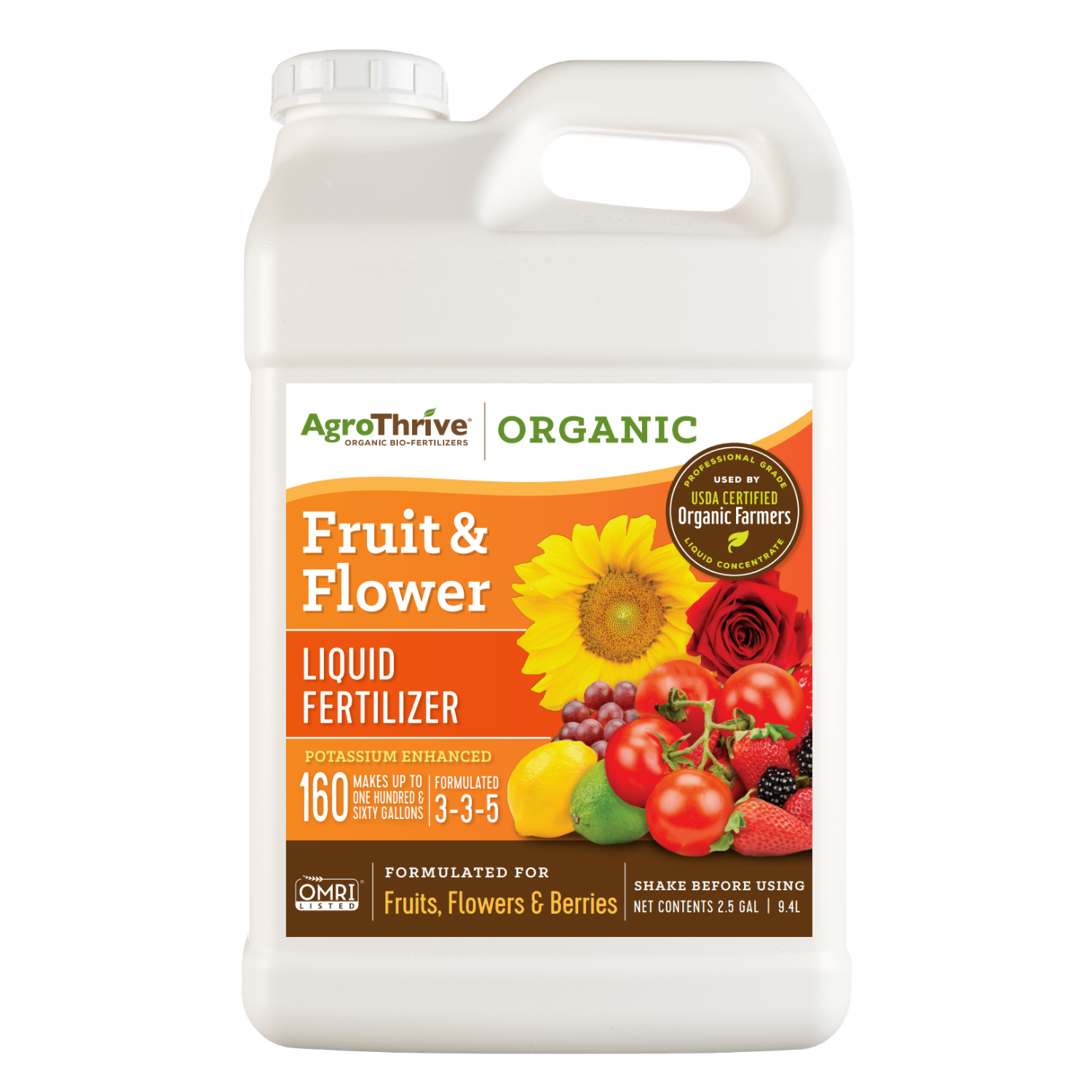 AgroThrive Organic Liquid Fertilizer | Fast Acting | For fruits, flowers, tomatoes, citrus, and more