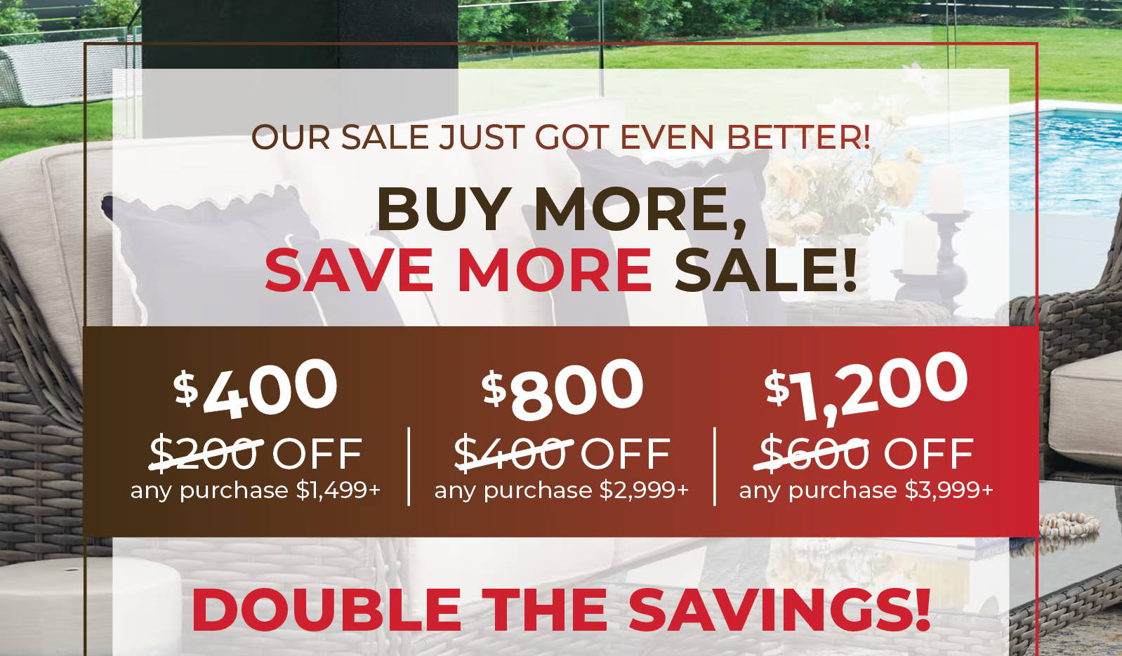 Promotional sale advertisement with discounts and a call to action.