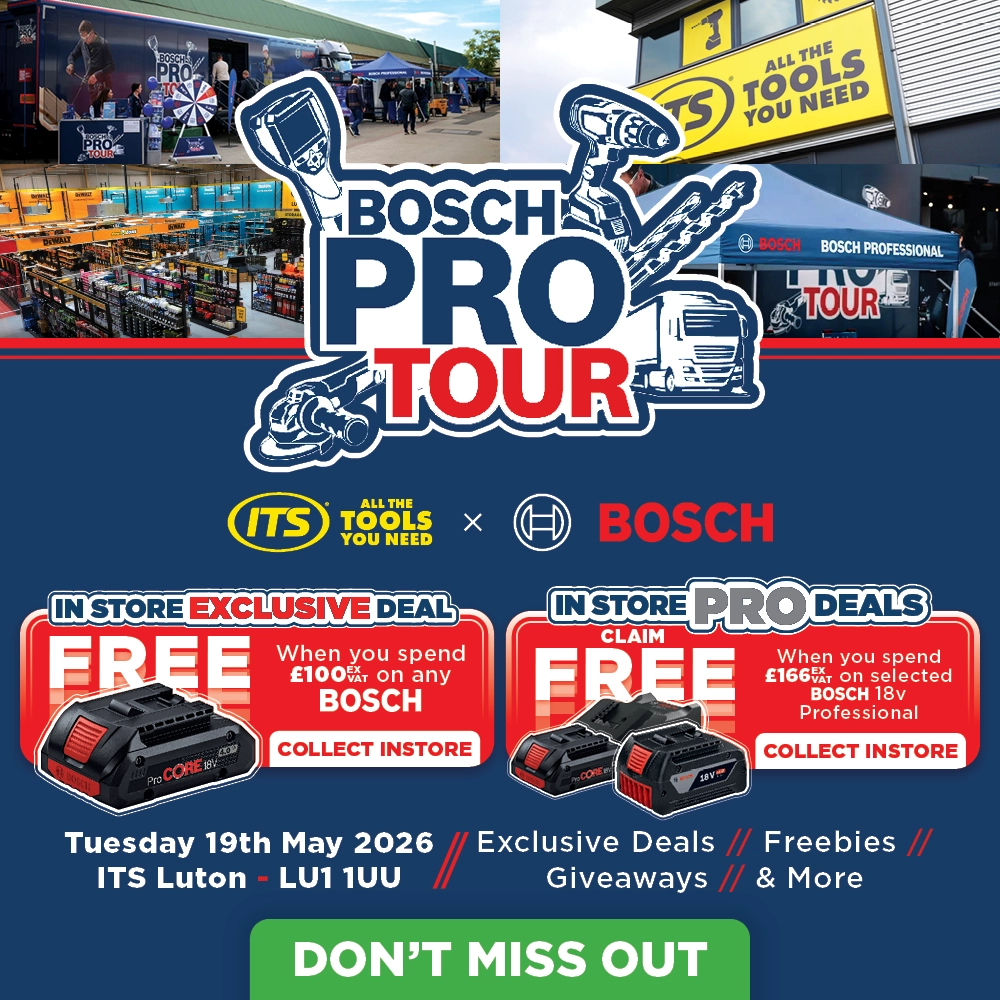 Bosch Pro Tour event promotion with exclusive deals and freebies at ITS Luton.