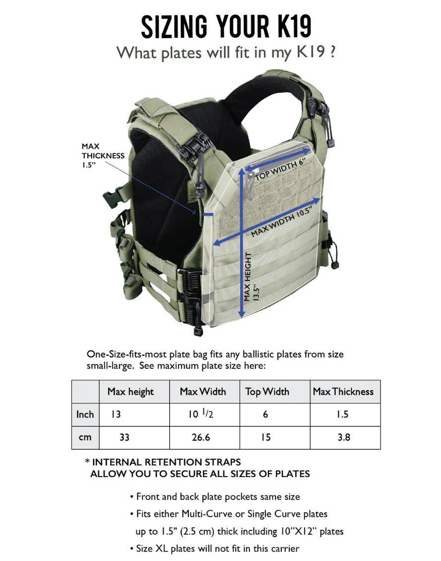 K19 PLATE CARRIER 3.0 Sizing Chart