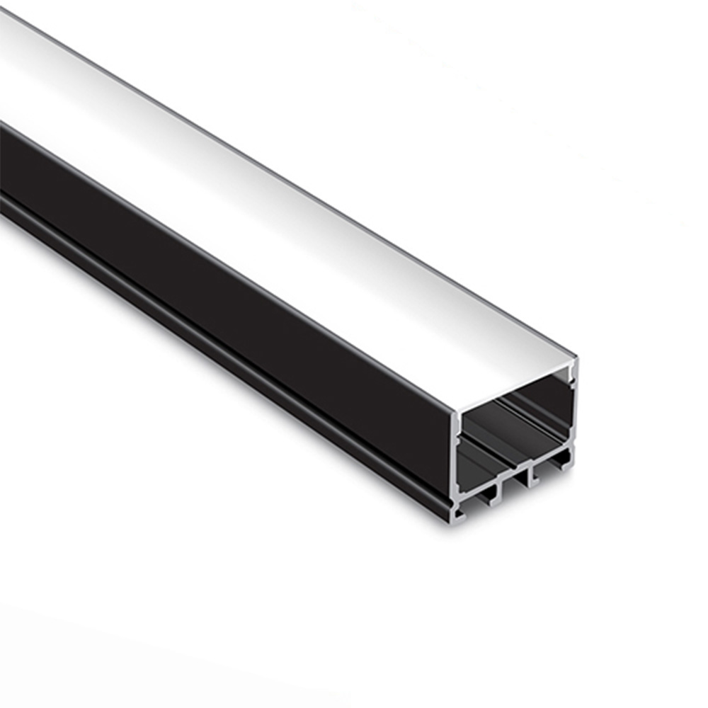 Black and silver aluminum profile with a hollow interior.