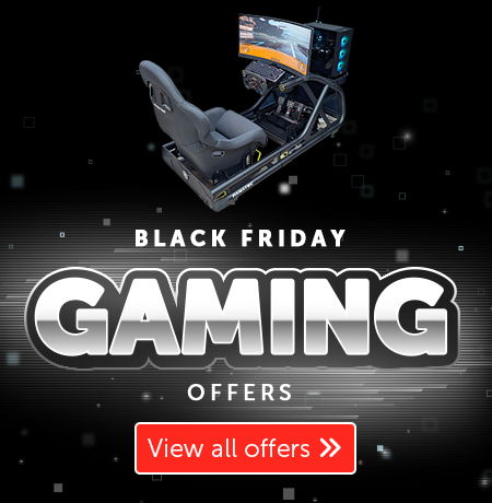 Black Friday gaming offers with a gaming chair and screen.