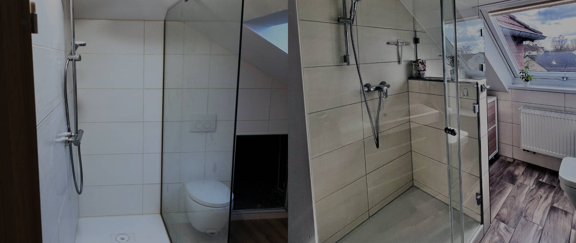 Ein Zusammenschnitt von zwei Kundenbildern von Duschtrennwänden von Glas Star