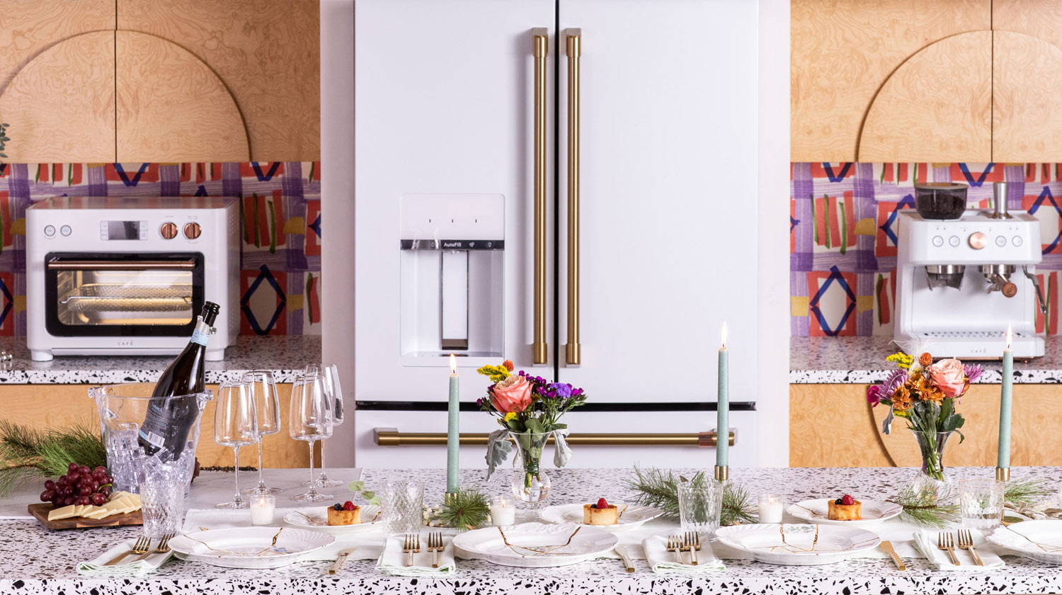 café refrigerator with table settings in front