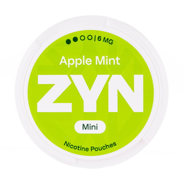 Apple Mint ZYN nicotine pouches packaging in green and white.