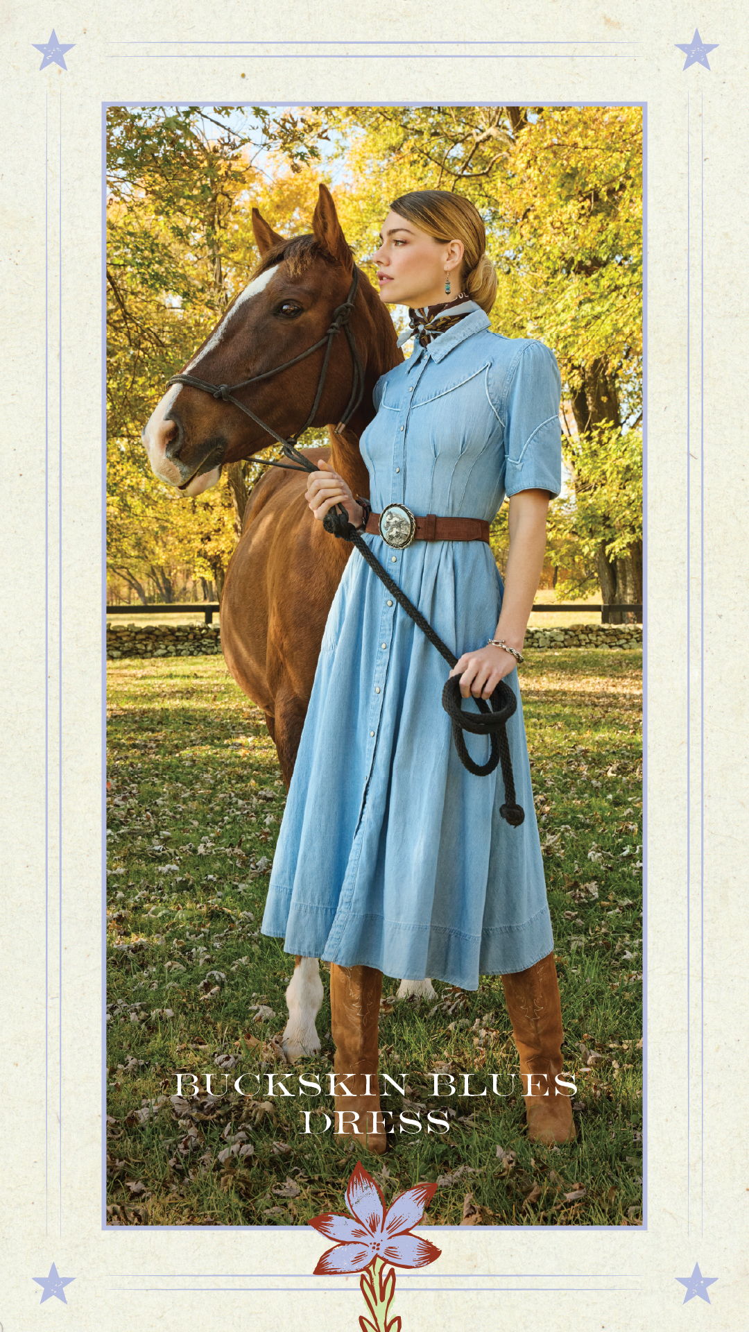 Lozzie wearing the Buckskin Blues Dress from the Nu Rodeo Collection.