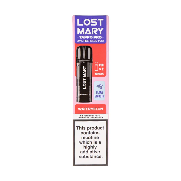 Lost Mary vape product with watermelon flavor and warning label about nicotine.