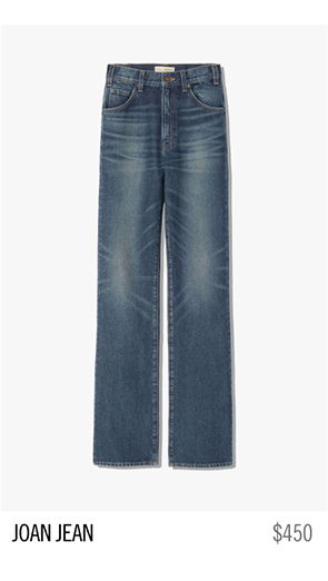 A pair of blue high-waisted jeans labeled 