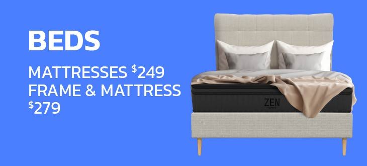 Beds with pricing for mattresses and frame.