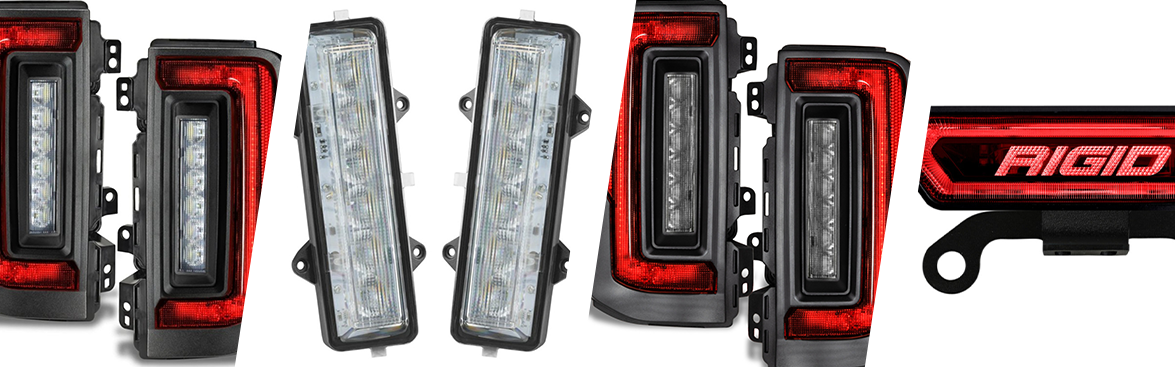 Photo collage of various tail lights for off-road vehicles.