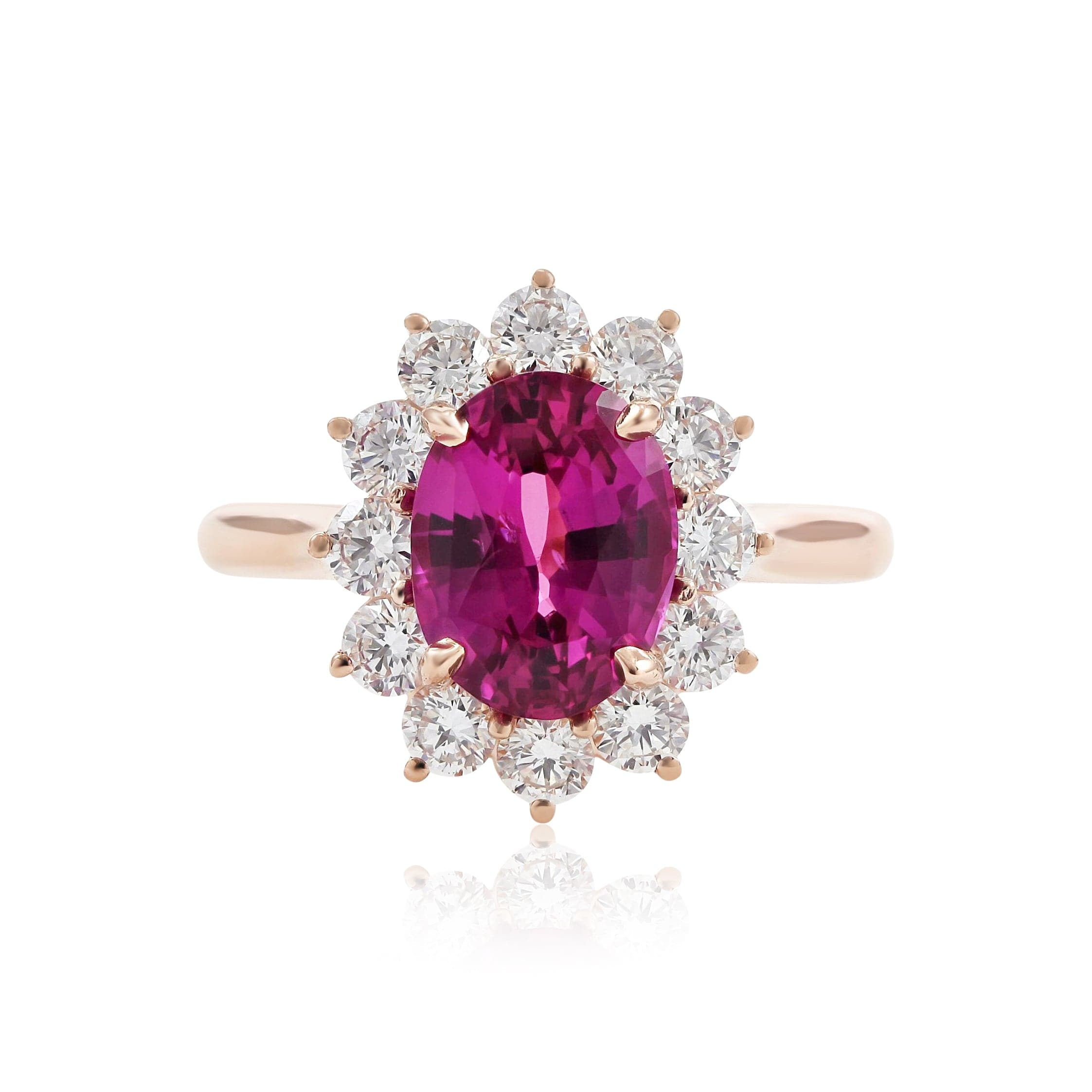 oval pink sapphire Lady Diana halo ring