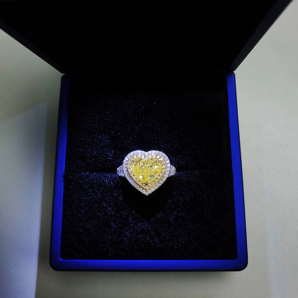 Heart-Shaped Yellow Diamond Double-Halo Ring - Custom-Made for a WILLS JEWELLERY Client