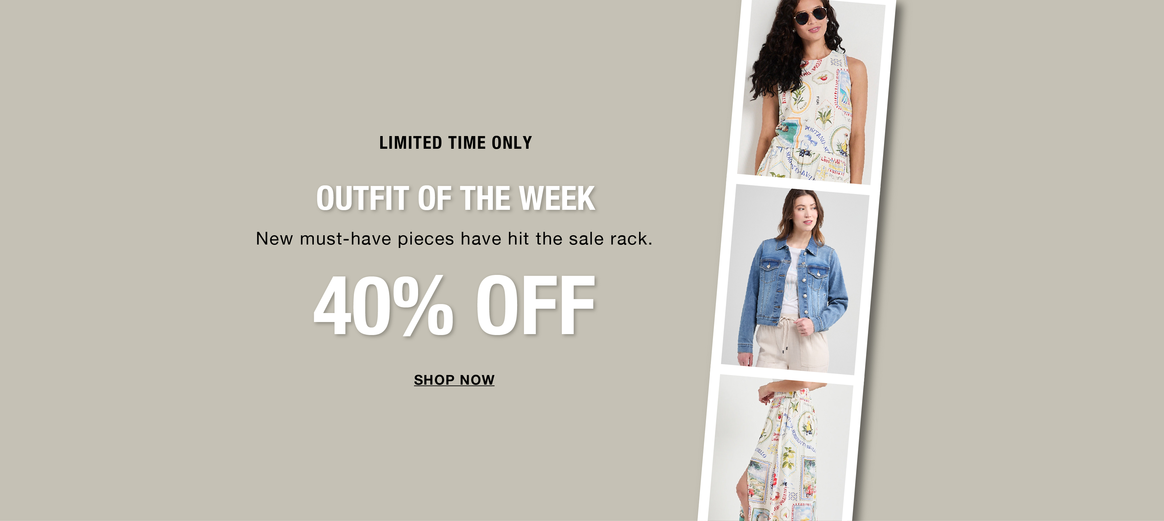 Promotional image for clothing sale with 40% off.